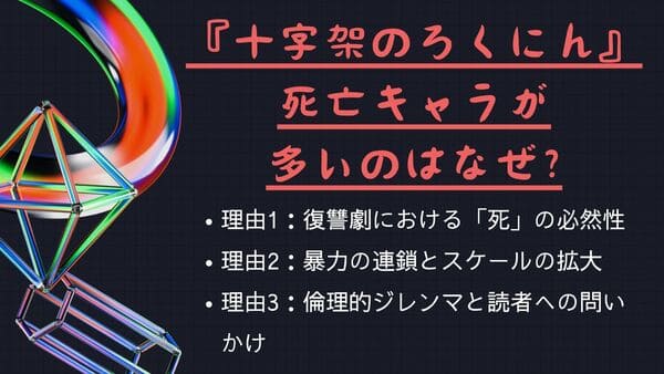 理由1:復讐劇における「死」の必然性理由2:暴力の連鎖とスケールの拡大 理由3:倫理的ジレンマと読者への問いかけ