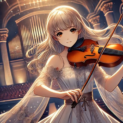 美しいかをりがバイオリンを演奏するシーン