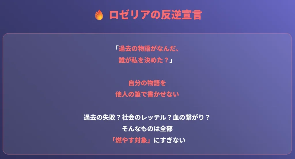 2.ロゼリアの反逆宣言 - 青系グラデーションで反逆者としての意志を強調