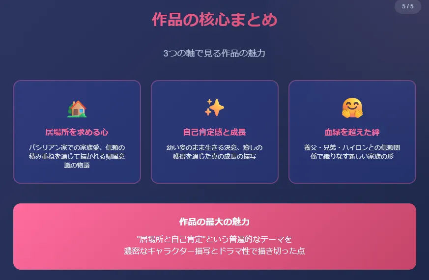まとめ - 3つの軸から見る作品の魅力