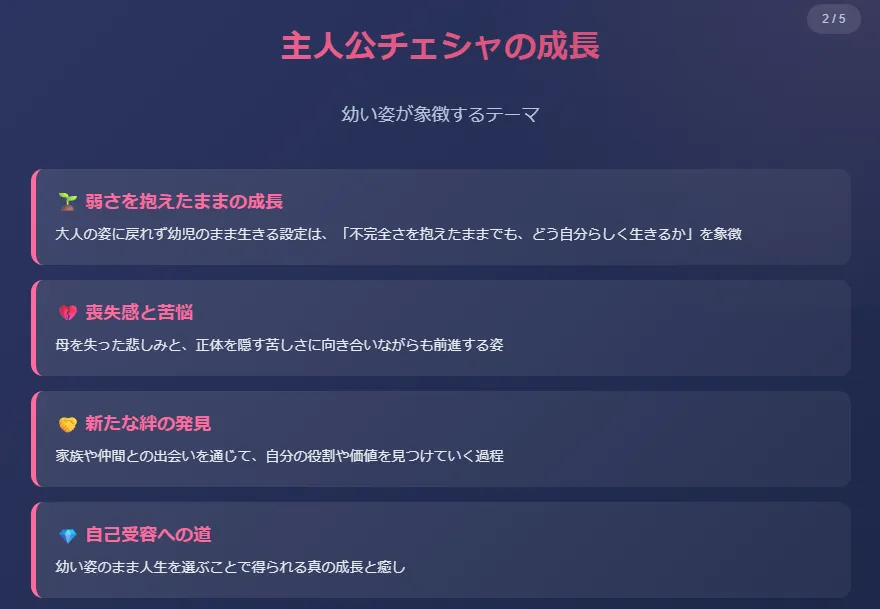 主人公の成長 - チェシャのアイデンティティと成長過程