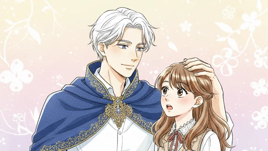 『推しの執着心を舐めていた』のアイキャッチイラスト。水彩画タッチで手書き風に描かれた、原作イメージを忠実に再現したキャラクターたち。白い髪の男性が座り、隣にブラウンの髪の女性が驚いた表情で男性の胸に手を当てている。