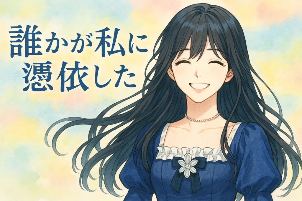 こちらがご指定の条件に基づいて生成した『誰かが私に憑依した』主人公 カンナ・アディス のアイキャッチイラストです。 明るいパステル背景に、水彩風のやわらかいタッチで描かれた微笑みのカンナが、深い青のドレスを纏い、胸元には銀の花形ブローチを飾っています。優しくも芯のある雰囲気が漂う一枚です。