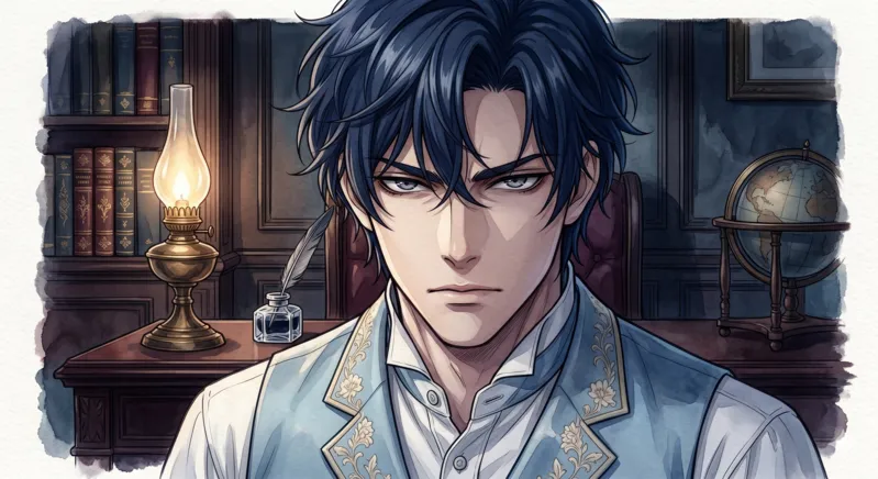 鋭い眼差しの中に複雑な愛憎を滲ませる、黒髪のルースベルト伯爵。